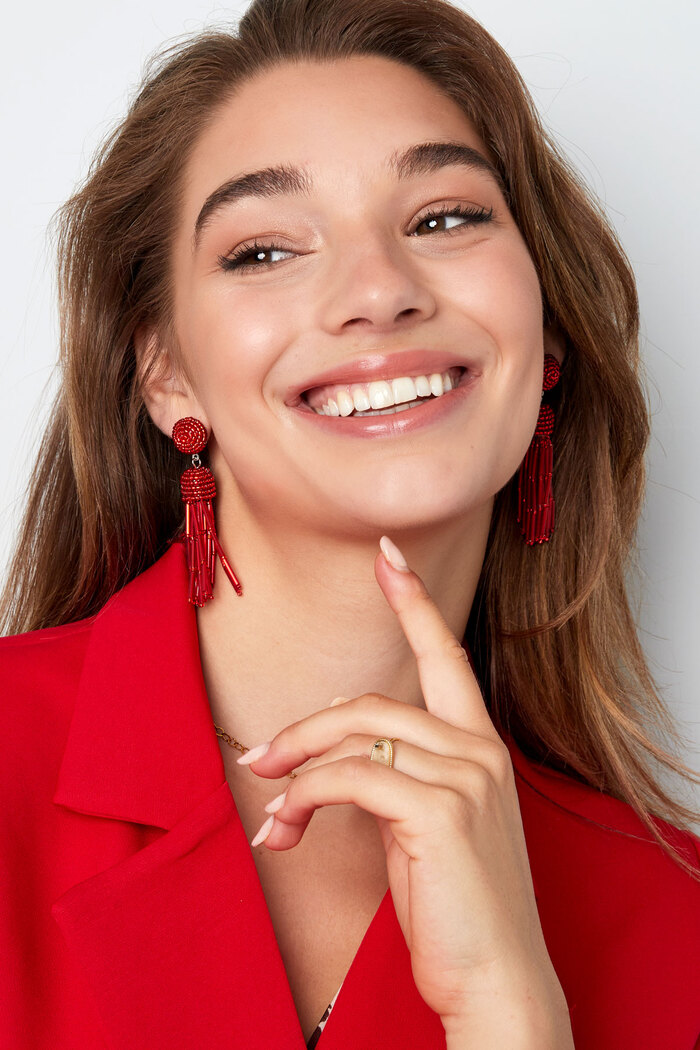 Earrings beaded tassel - red Picture2